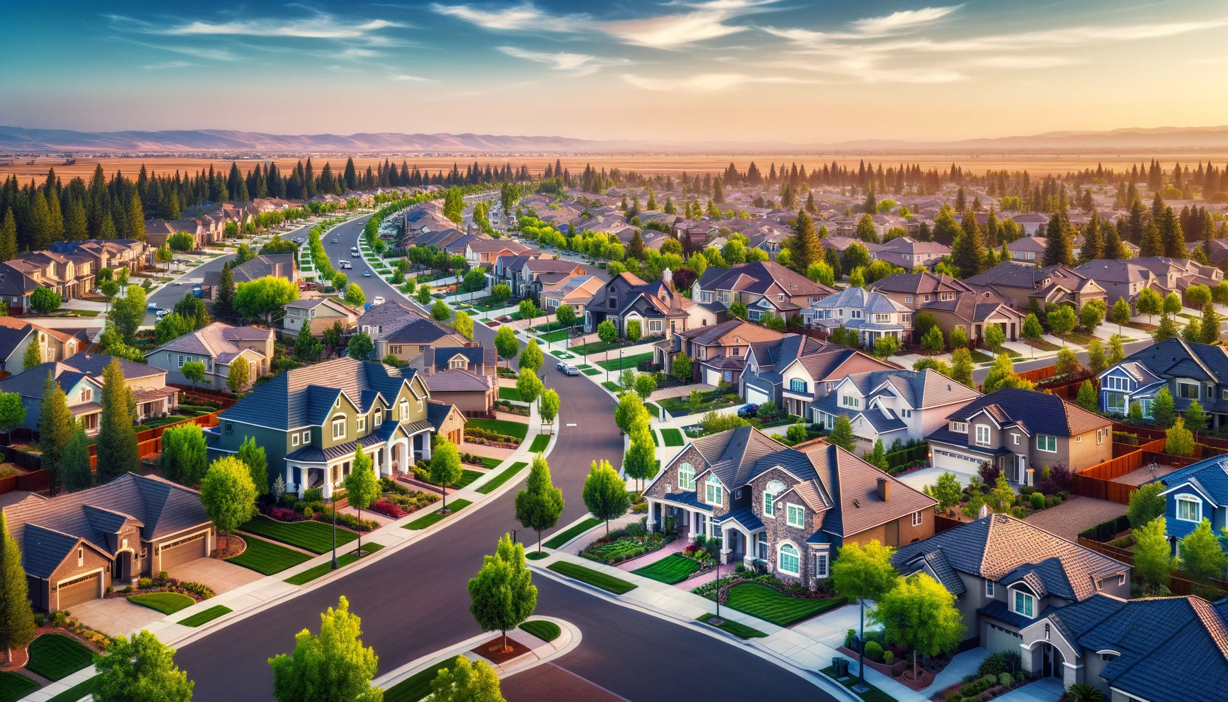 A picturesque view of a Fresno, CA neighborhood showcasing homes for sale