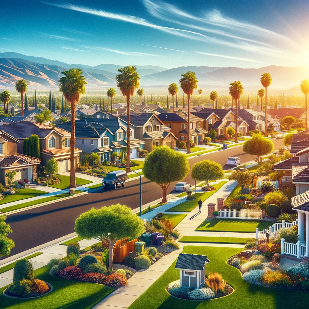 A picturesque view of a Bakersfield, CA neighborhood showcasing homes for sale.