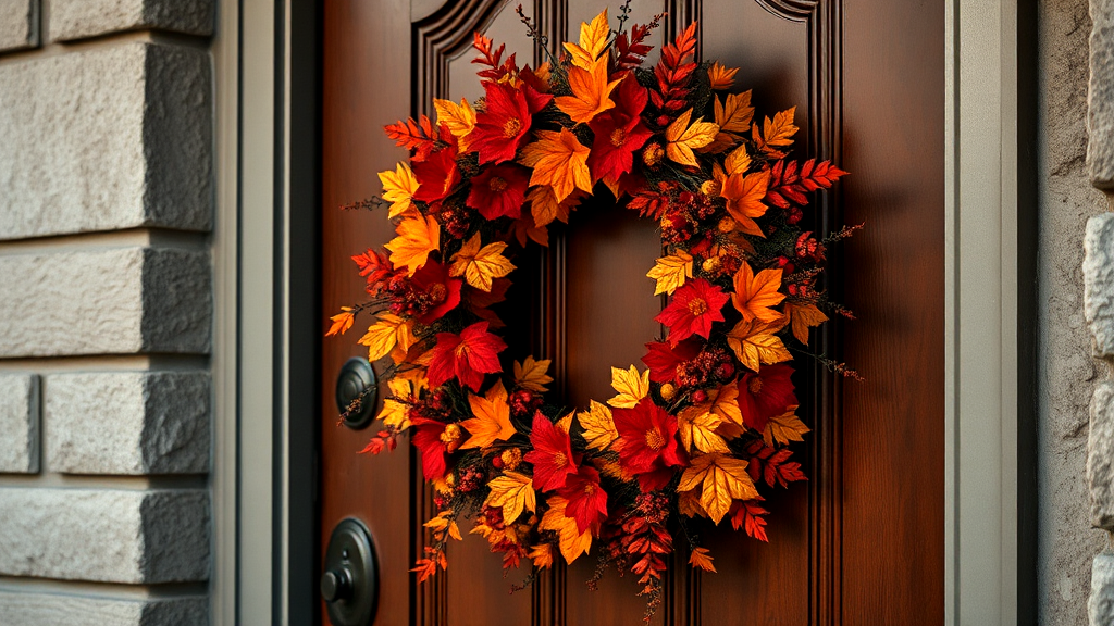 fall wreath handing on a door