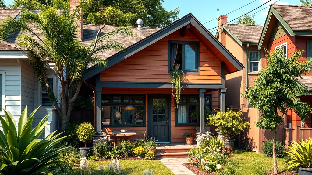 Charming cottage with a cozy front porch, surrounded by greenery in a suburban neighborhood.