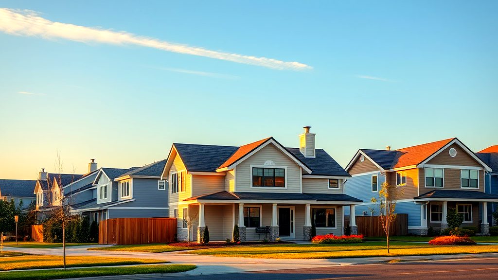 Beautiful suburban street with modern, well-maintained homes under a clear sky. A perfect place to call home.