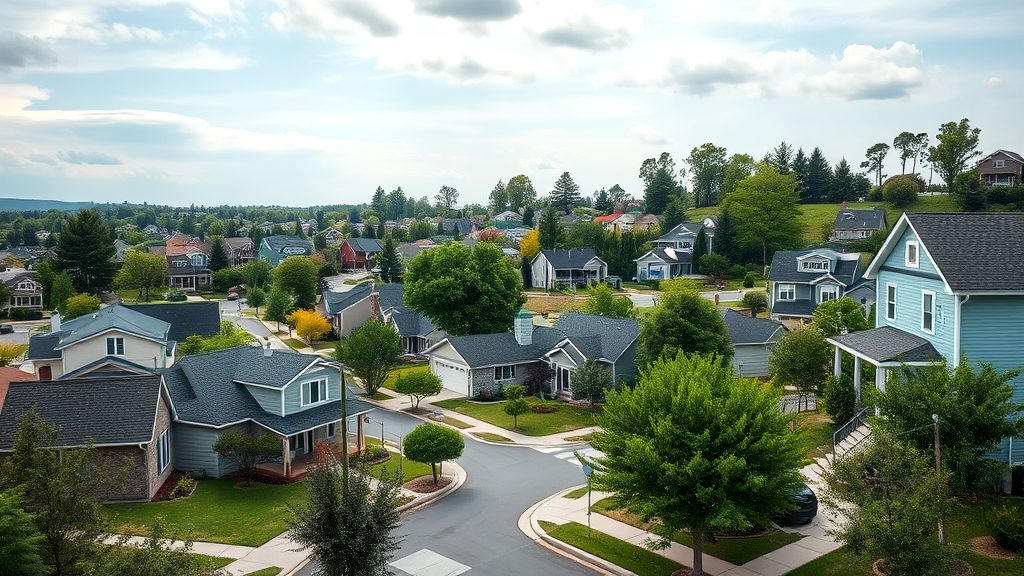 Beautiful suburban neighborhood with tree-lined streets and modern homes, offering a peaceful residential living experience.